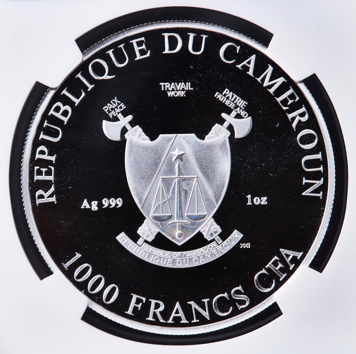 【俄甄集藏】2026年(050)04-01星期三 晚 19:30 全场包邮 喀麦隆2025年三女神1盎司1000法郎精制大银币，NGC PF69UC，首期标签，重31.1克，999银，发行量999枚