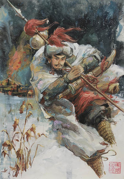 白泽拍卖卡牌手绘专场第34期（花朝去了又春分 草如茵 柳烟新） - 2026 马哲帆手绘画 林冲 尺寸：25.3cm*36.5cm  马哲帆钤印