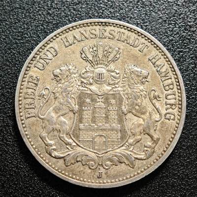 【德藏】世界币章拍卖第169期（拍品征集中~欢迎藏友联系） - 1911年 德国汉堡3马克银币 直径约：33.2mm；重约：16.6g 淡彩包浆