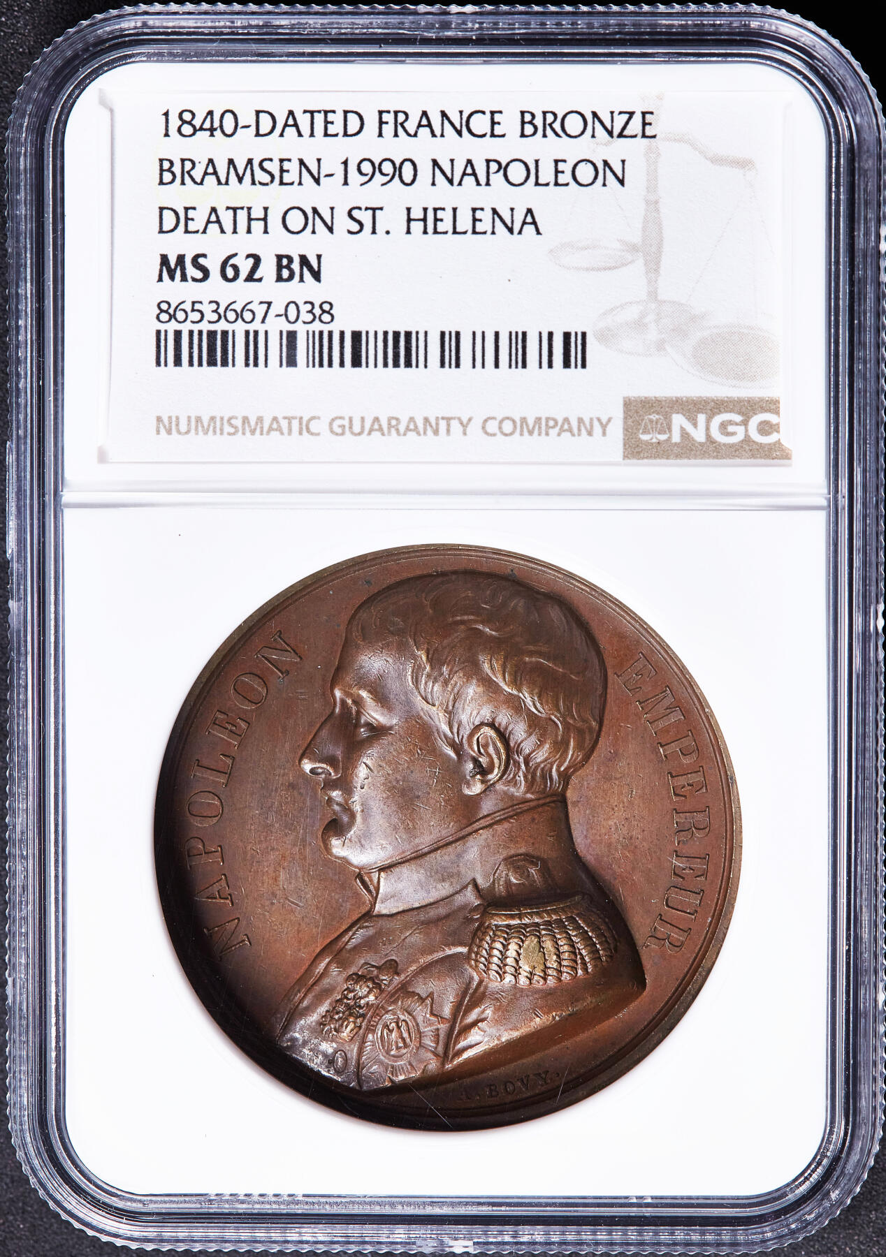 【俄甄集藏】2026年(050)04-01星期三 晚 19:30 全场包邮 法国1840年纪念拿破仑遗体归葬法国大铜章，NGC MS62，高浮雕，巧克力包浆，经典品种
