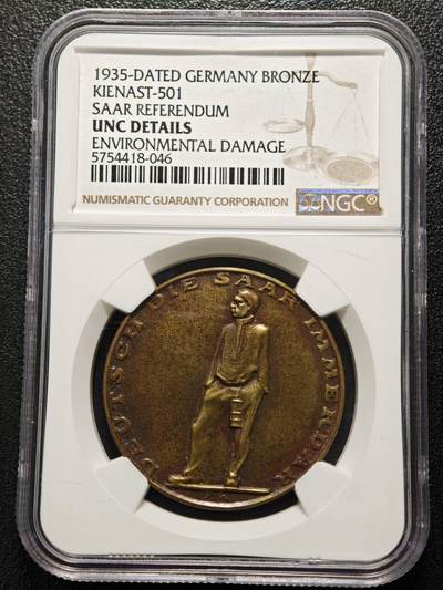 【德藏】世界币章拍卖第169期（拍品征集中~欢迎藏友联系） - 1935年 德国萨尔公投纪念铜章 NGC UNC