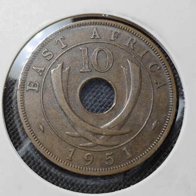 KK钱币收藏小铺  第409期 2月预留时间 周末发货 -  1951英属东非10分 乔六 铜币