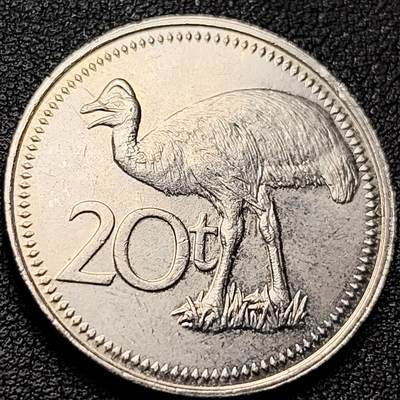 泉币菌-第216场-拍品多 请提前出价 - 原光美品 鸵鸟 巴布亚新几内亚20分硬币 28MM 