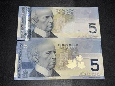 《外钞收藏家》第六百二十一期（精选场）（长期征集拍品、欢迎藏友们联系合作） - 加拿大旅版5加元 2张一起 初版和再版 全新UNC