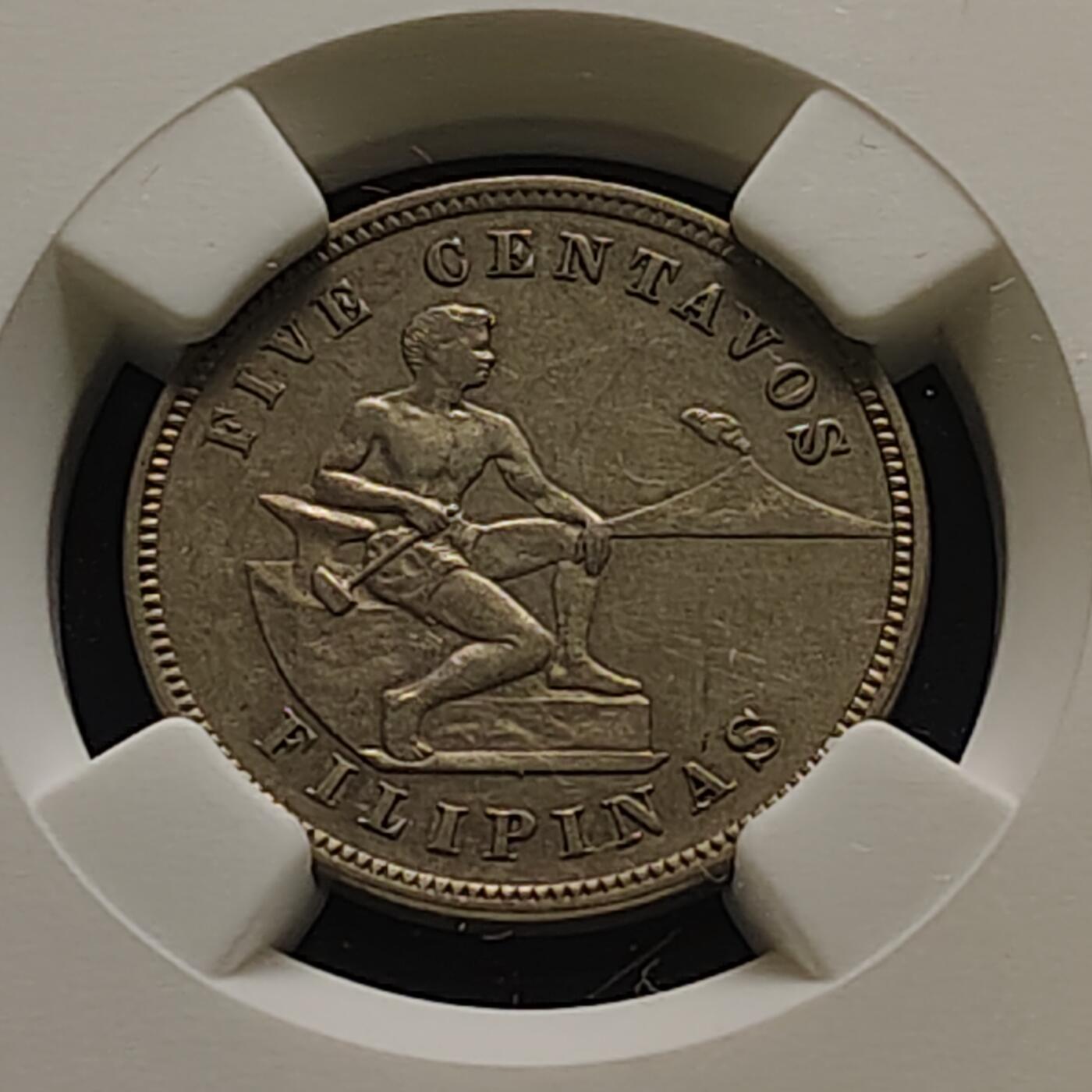 【全场包邮】纯粹捡漏拍515场 美属菲律宾1904年飞鹰版5分-NGC AU DETAILS