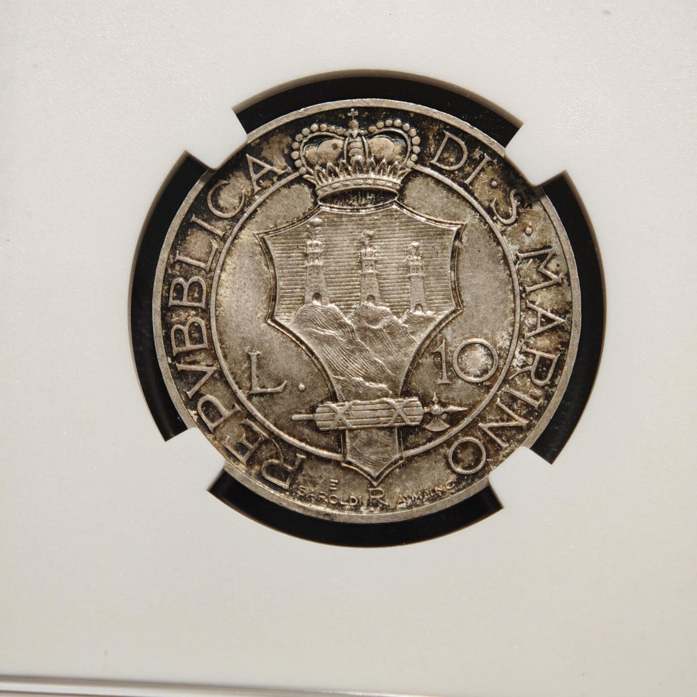 【德藏】世界币章拍卖第169期（拍品征集中~欢迎藏友联系） 1931年 圣马力诺R版10里拉银币 NGC MS63 原味包浆