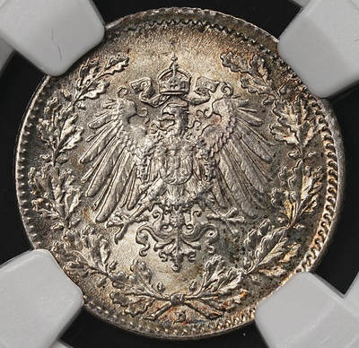 修遠堂世界钱币第109期 - NGC MS65 1916年德国1/2马克银币 D厂铭