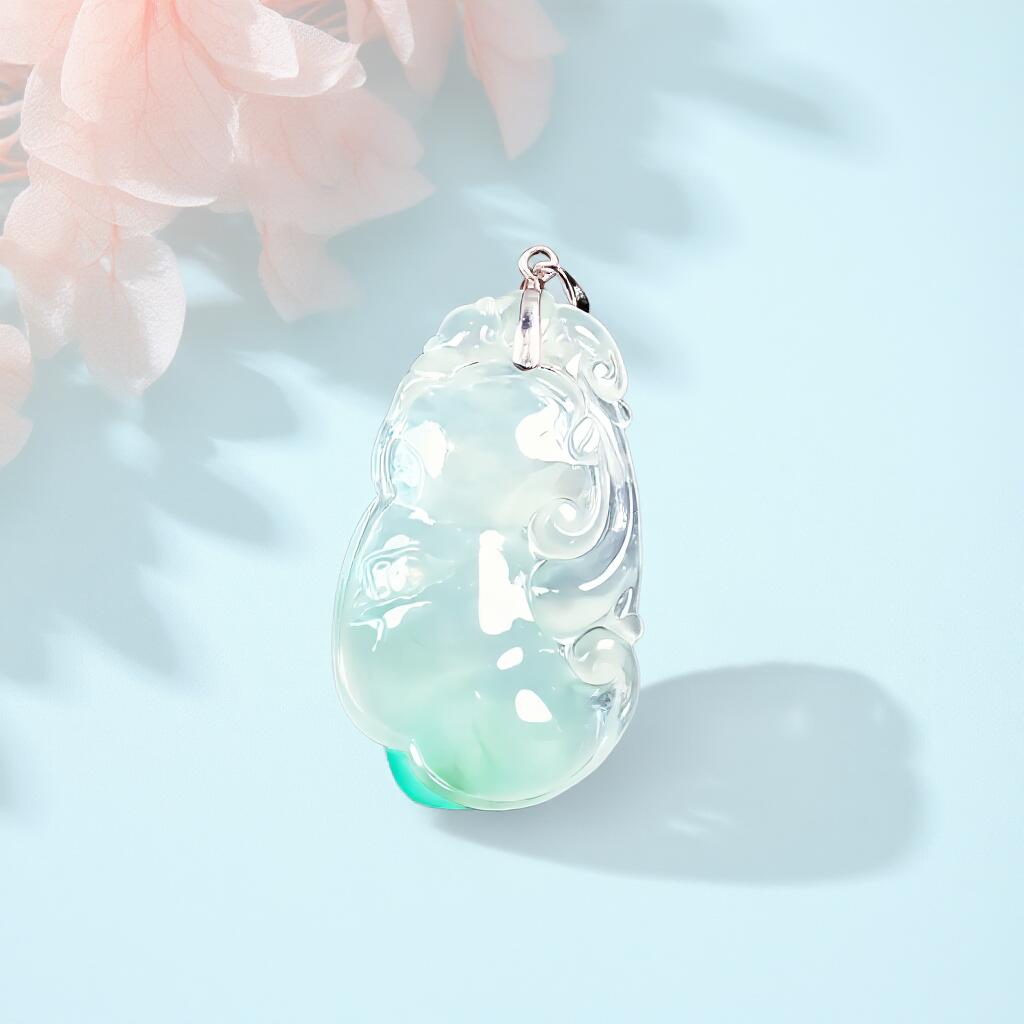 碧月说宝 君子怀瑾·当代和田玉清风专场(六) 18k金冰种翡翠飘阳绿如意