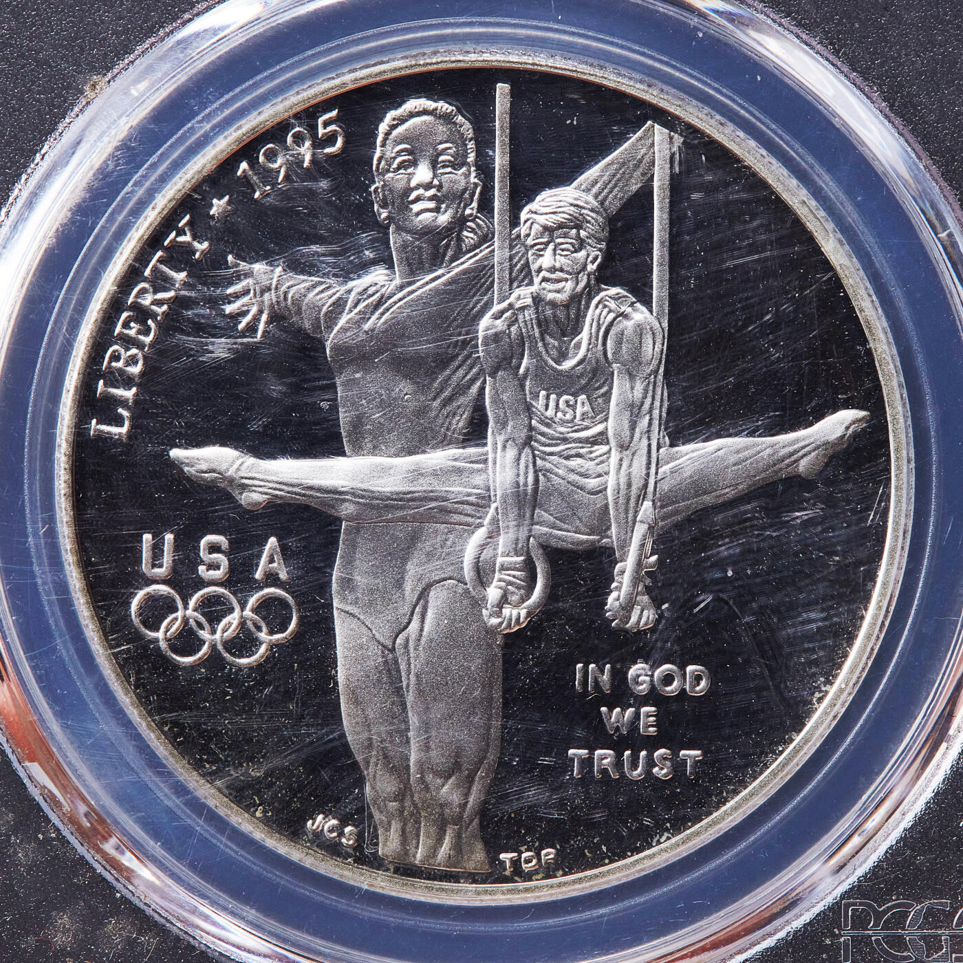 【俄甄集藏】2026年(050)04-01星期三 晚 19:30 全场包邮 美国1995年纪念96亚特兰大奥运会暨奥运百年1元精制大银币，PCGS PR69DC，特殊标签，重26.73克，900银