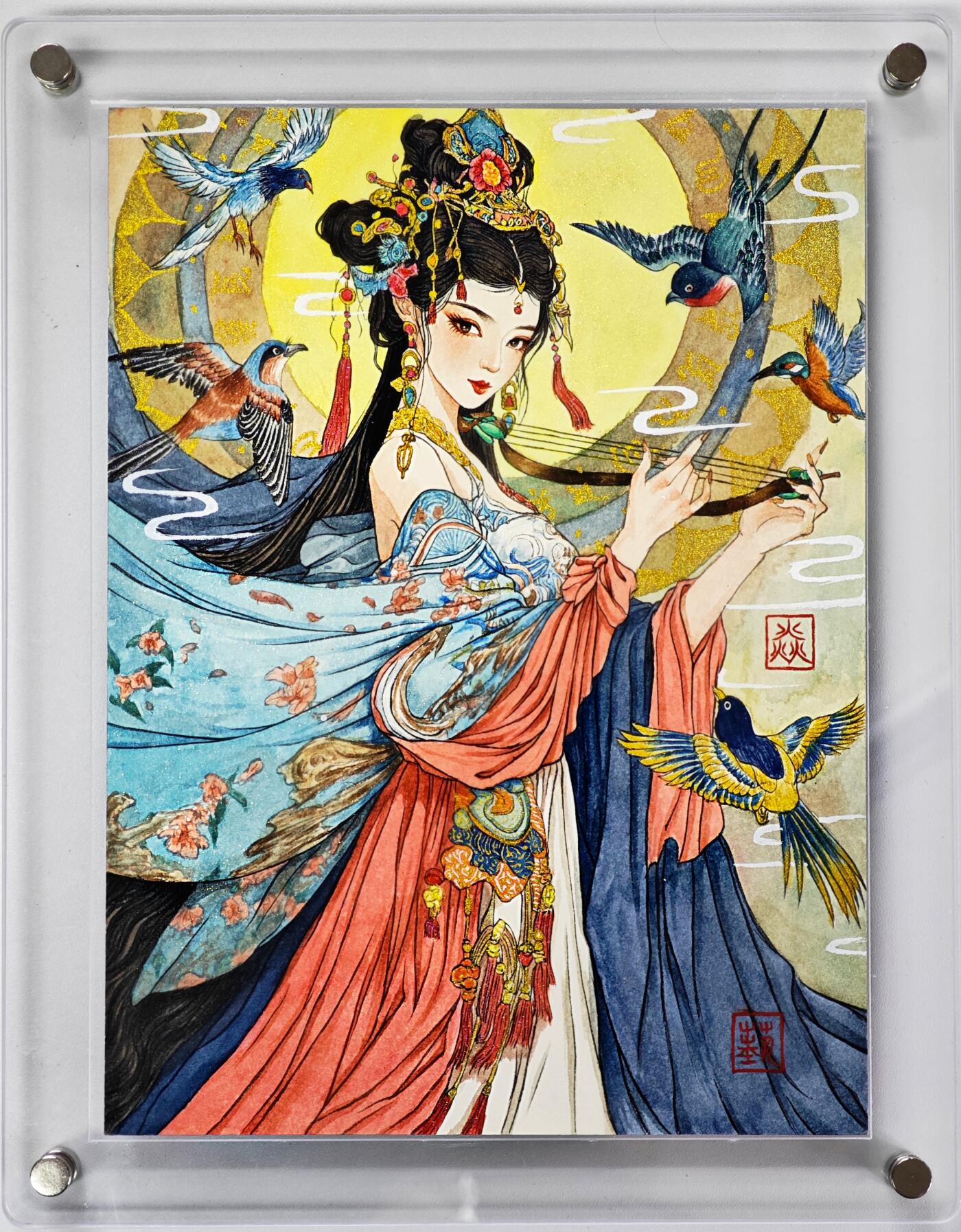 白泽拍卖卡牌手绘专场第34期（花朝去了又春分 草如茵 柳烟新） 2025 艺方文创 手绘卡 神女 尺寸：14.8cm*20cm 带特效 带盒  艺焱亲签 卡砖封装