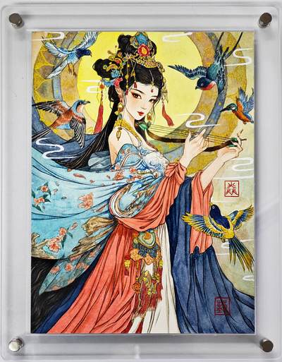 白泽拍卖卡牌手绘专场第34期（花朝去了又春分 草如茵 柳烟新） - 2025 艺方文创 手绘卡 神女 尺寸：14.8cm*20cm 带特效 带盒  艺焱亲签 卡砖封装