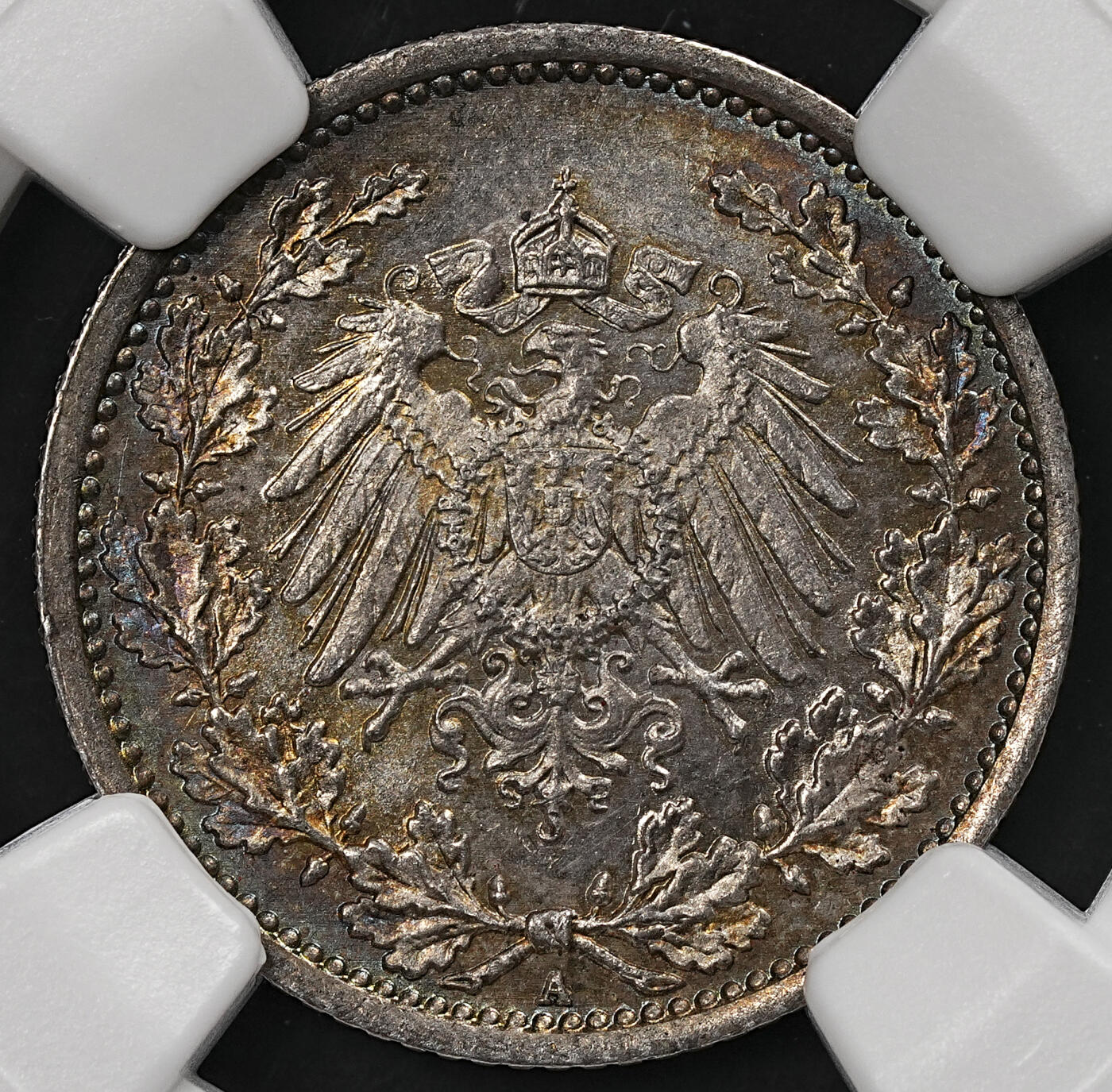 修遠堂世界钱币第109期 NGC MS65 1918年德国1/2马克银币 A厂铭