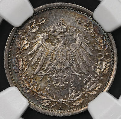 修遠堂世界钱币第109期 - NGC MS65 1918年德国1/2马克银币 A厂铭