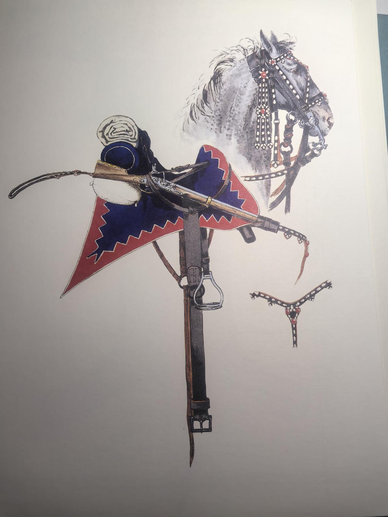 盛世勋华——号角文化勋章邮票专场拍卖第310期 大尺寸手绘图卡 普鲁士王国第2骠骑兵团装备 大A4尺寸 翻印自1851年出版《腓特烈大帝的军队》一书