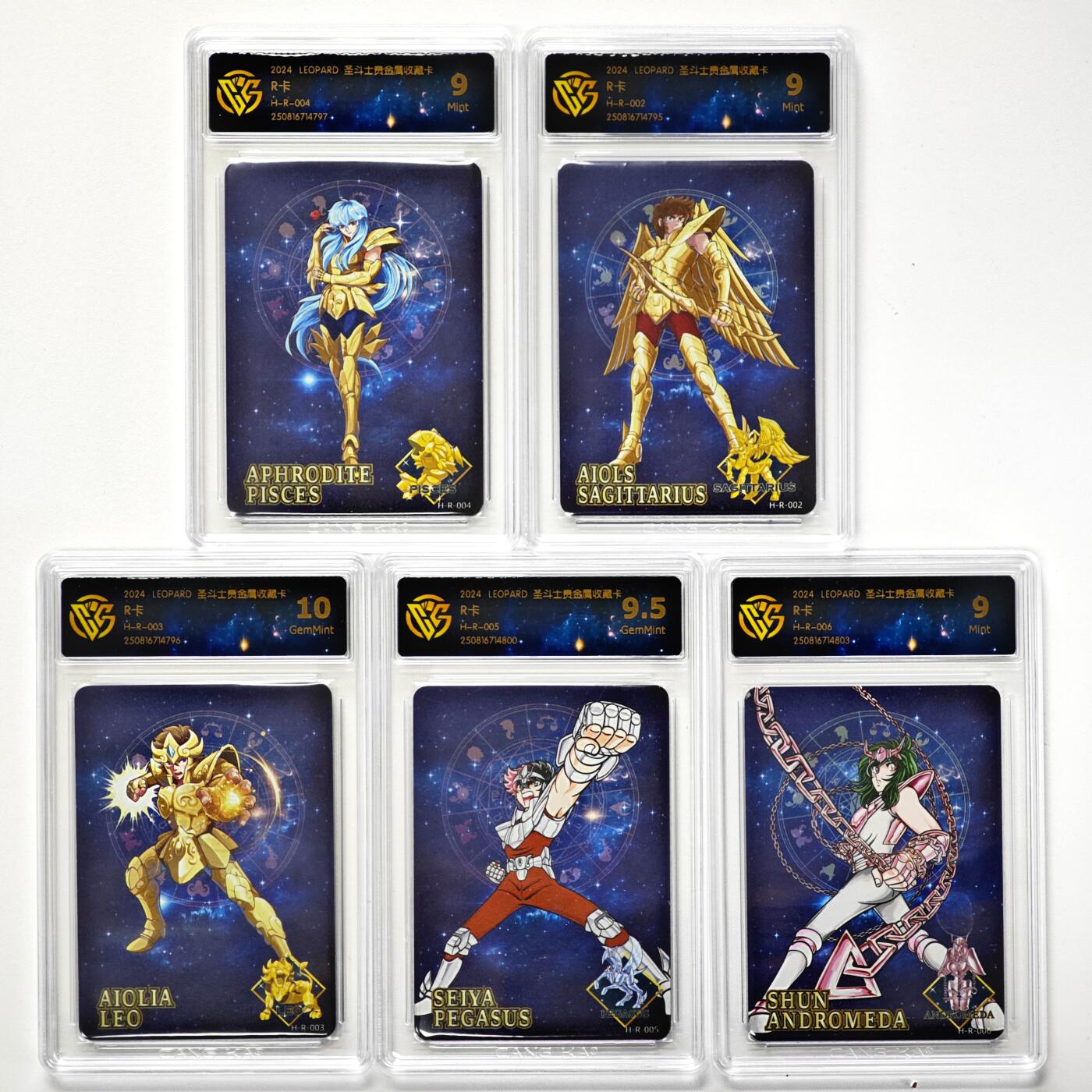 白泽拍卖卡牌手绘专场第34期（花朝去了又春分 草如茵 柳烟新） 2024 LEOPARD 圣斗士贵金属收藏卡 5张 R卡   CCG评级 1张10G 1张9.5分 3张9分 特标