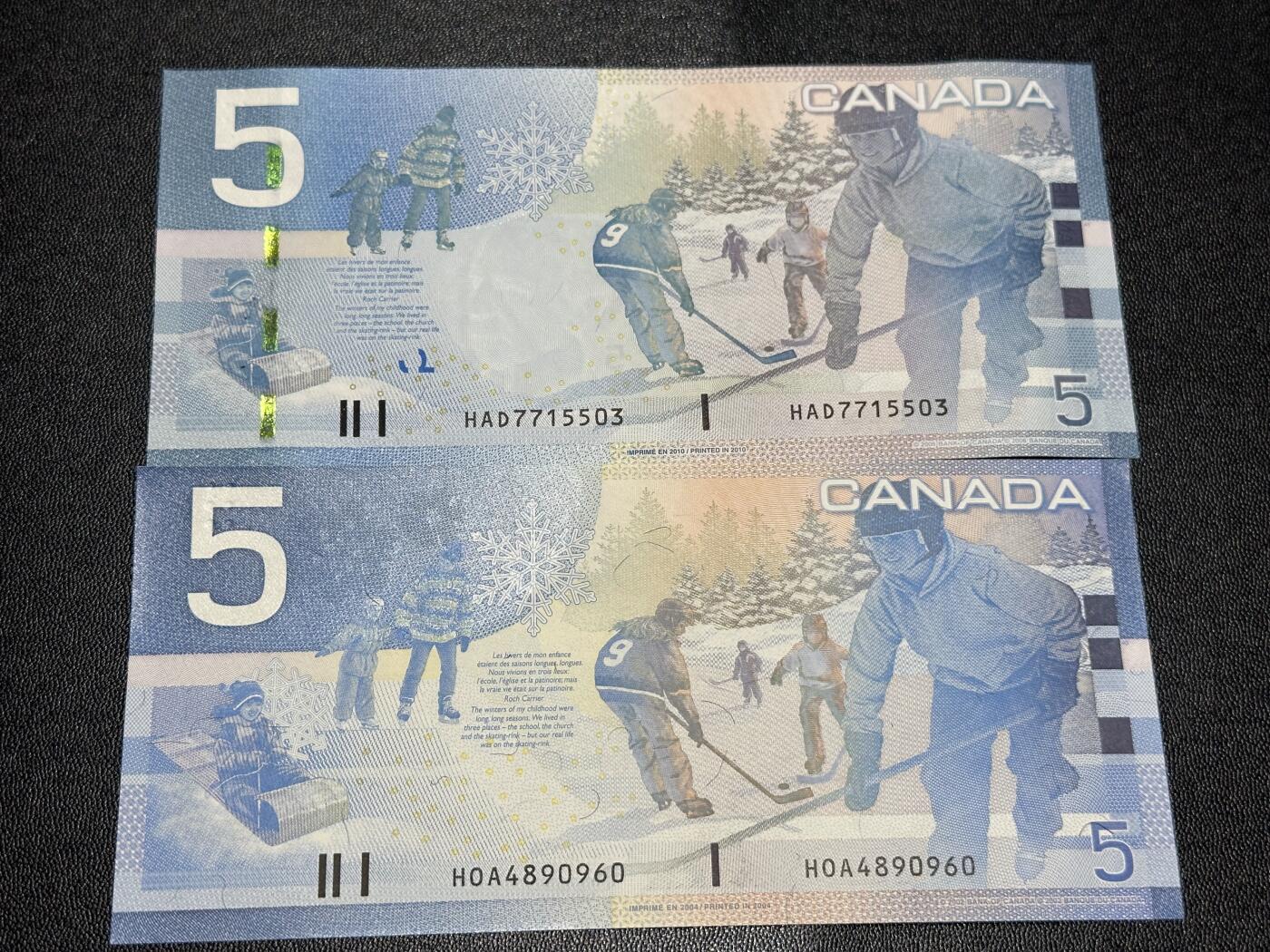 《外钞收藏家》第六百二十一期（精选场）（长期征集拍品、欢迎藏友们联系合作） 加拿大旅版5加元 2张一起 初版和再版 全新UNC