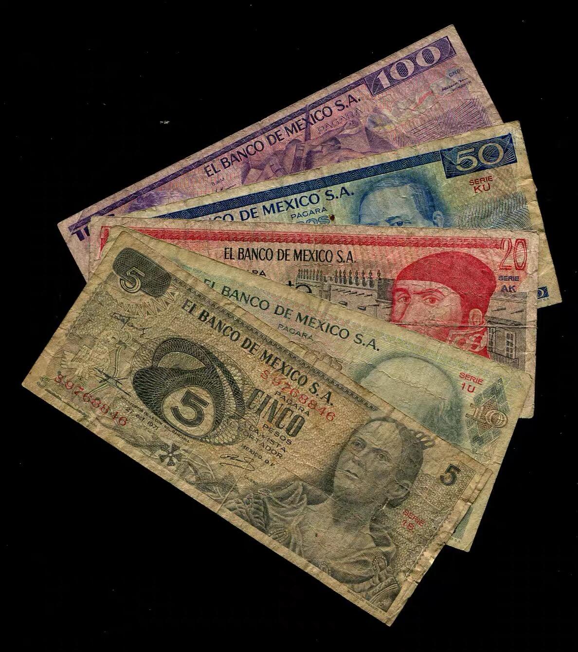 各国钱币套装场 墨西哥 1969-1982年 5,10,20,50,100比索 