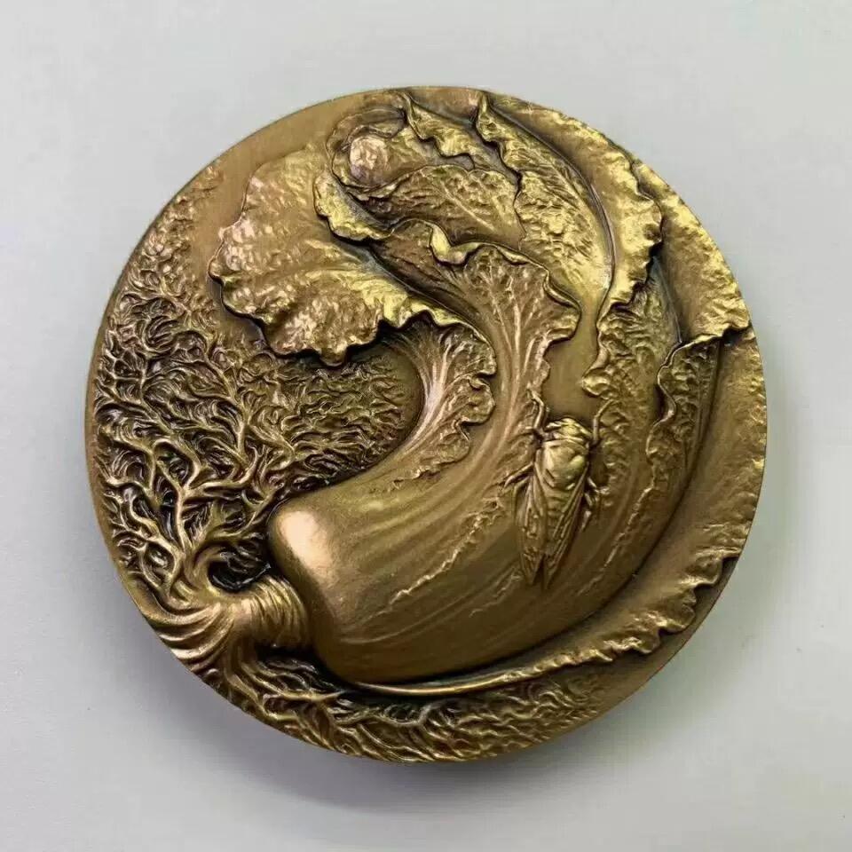 中国铜章专拍 沈币福禄百财铜章60mm. 带证书