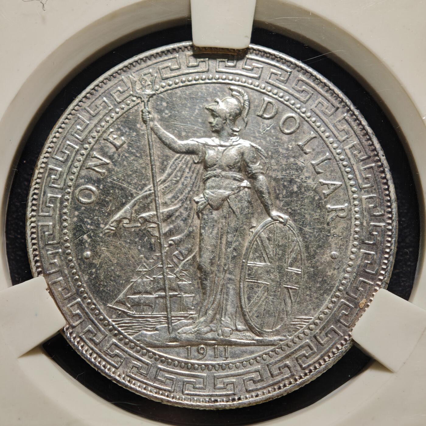 【德藏】世界币章拍卖第169期（拍品征集中~欢迎藏友联系） 1911年 年 英属贸易银币站洋壹圆银币 ACA AU50