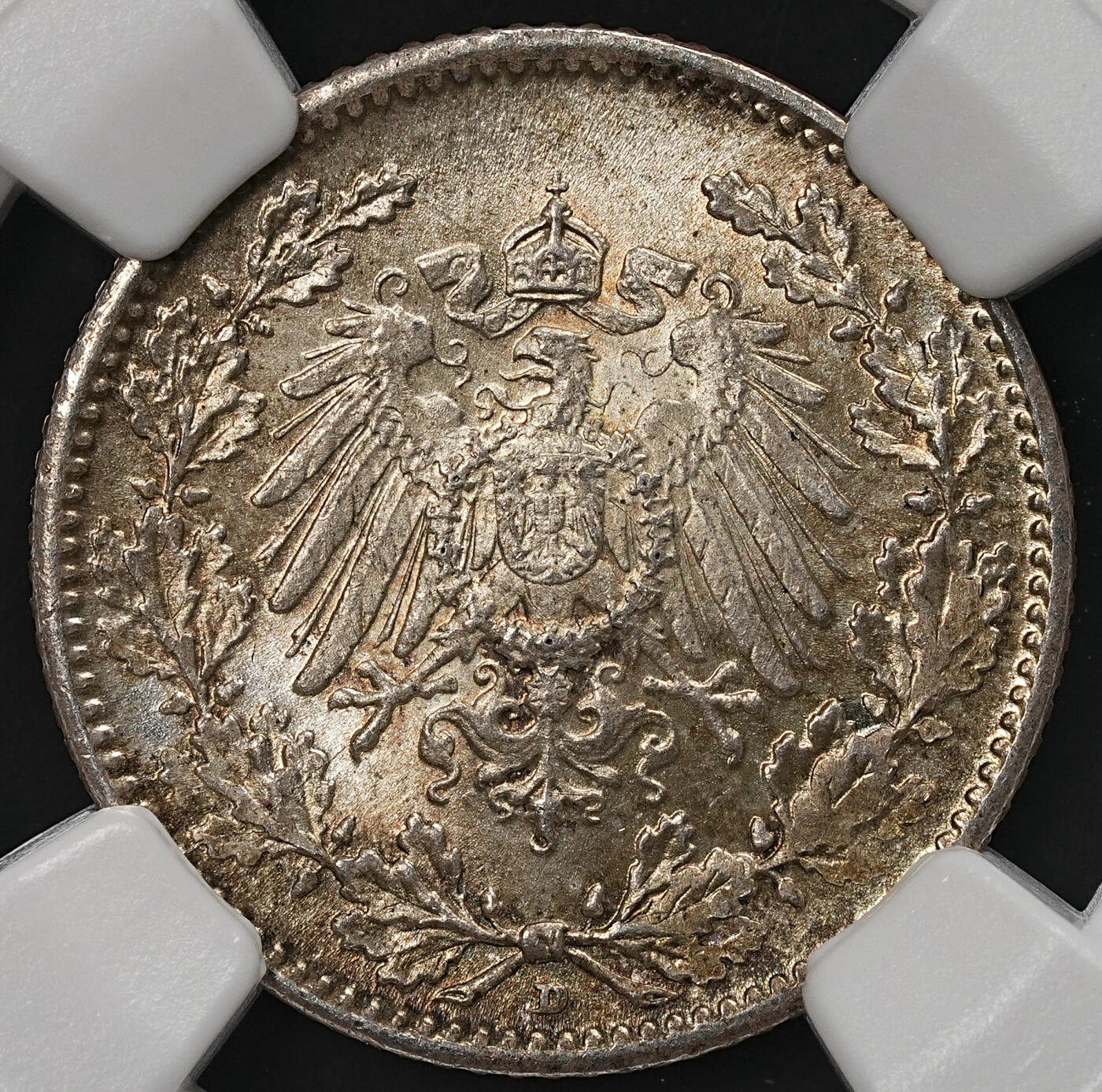 修遠堂世界钱币第109期 NGC MS66 1916年德国1/2马克银币 D厂铭