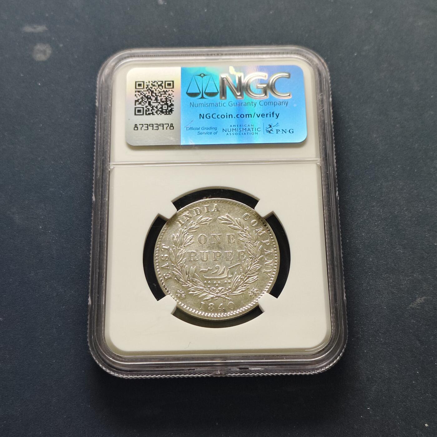 【全场包邮】纯粹捡漏拍515场 英属东印度公司1840年双辫维多利亚女王1卢比银币【32毫米11.66克91.7%】-NGC AU DETAILS
