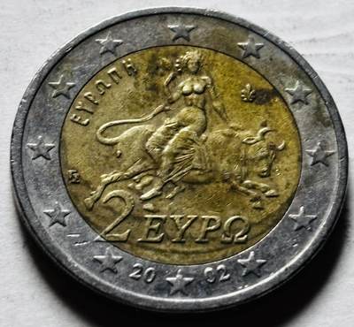 文馨钱币收藏第 298 场，长期接代拍业务 - 稀有品种  2002 年希腊欧罗巴女神 2 欧元纪念币