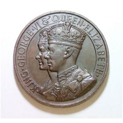 英国1937年 乔治六世和皇后+海神高浮雕精制大铜章 45MM - 英国1937年 乔治六世和皇后+海神高浮雕精制大铜章 45MM