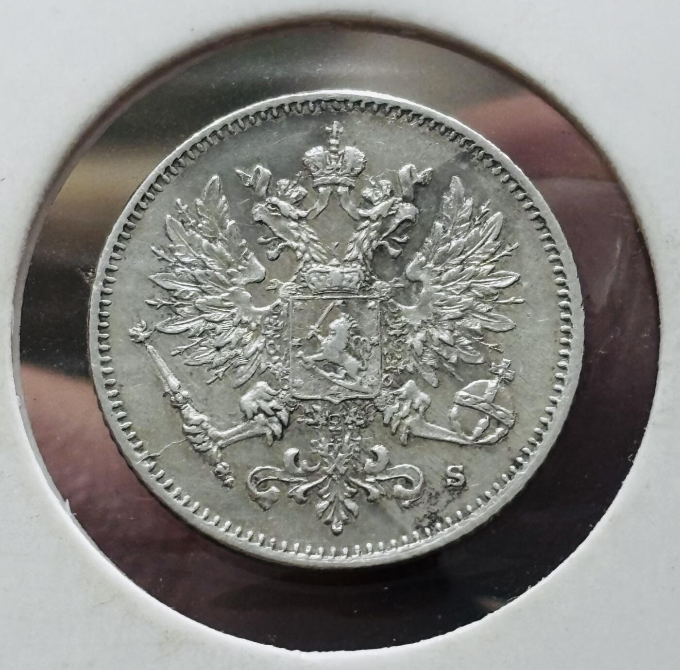 文馨钱币收藏第 298 场，长期接代拍业务 1915 年芬兰 25 盆尼银币，原光底板 1.27 克 750 银