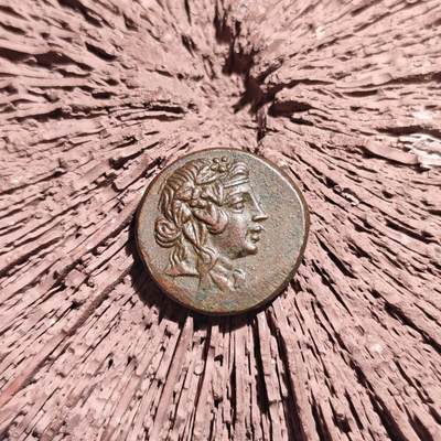 大象古币古希腊古罗马钱币专场首次拍卖1 - 古希腊本都王国酒神狄奥尼索斯铜币酒红色包浆打制非常立体很漂亮