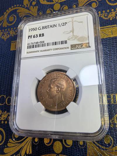 长老汇马年精选第十三场拍卖 - 1950英国乔治六世1/2便士精制铜币，NGC PF63RB