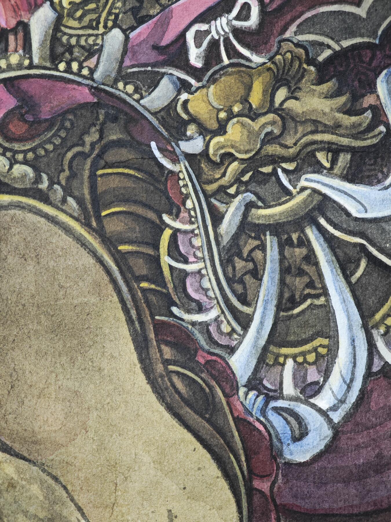 白泽拍卖卡牌手绘专场第34期（花朝去了又春分 草如茵 柳烟新） 2025 刘晓明手绘画 巨灵神 尺寸：34.7cm*68.8  刘晓明钤印