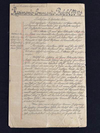 凯旋世界勋赏（第23期）（欢迎送拍）（对拍品有疑问请询问客服，不接受到手刀，出价默认拍品品相。请认真阅读拍卖规则！出价默认已认可！）（收到货请录制开箱视频，无视频概不处理问题。） - 奥匈帝国 团级命令书 1892年 由第3补给团发布的第125号团部命令，给时任一等骑兵上尉 安东·鲍尔，内容赞扬并通知了鲍尔的职务变动，从一年制志愿学校指挥官的职务中卸任