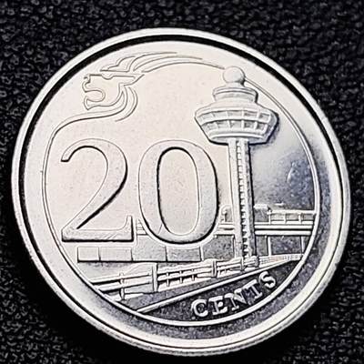 泉币菌-第216场-拍品多 请提前出价 - 2013 高币值 新加坡20分硬币21mm 建筑樟宜机场塔台