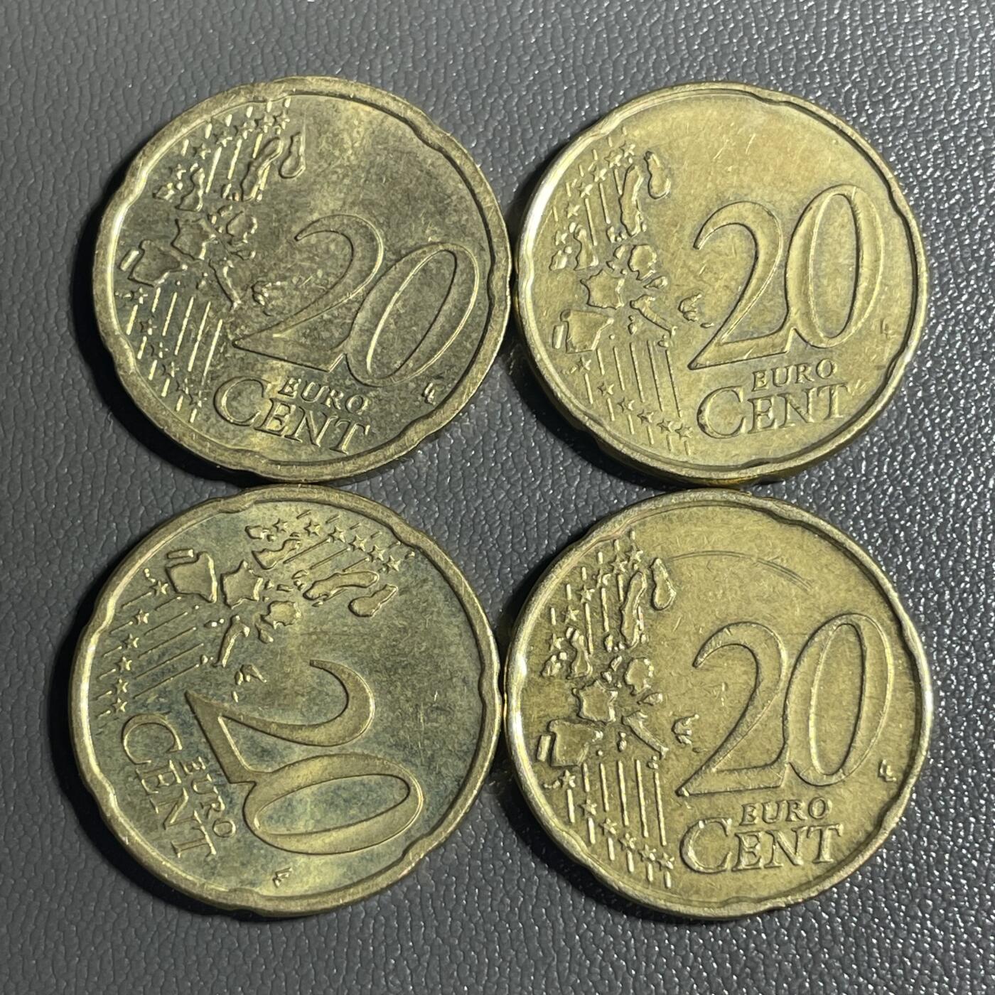 回流0328 20欧分4枚 德国、法国、意大利、比利时