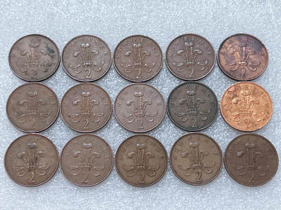 第一海外回流一元起拍收藏 散集专场  第307期 - 英国2便士硬币 15枚 青年女王版