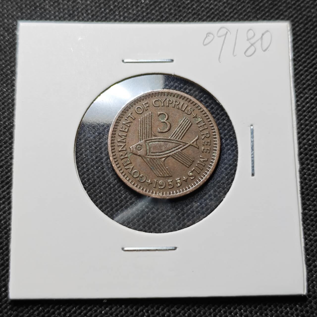 KK钱币收藏小铺  第409期 2月预留时间 周末发货  英属塞浦路斯3米尔铜币