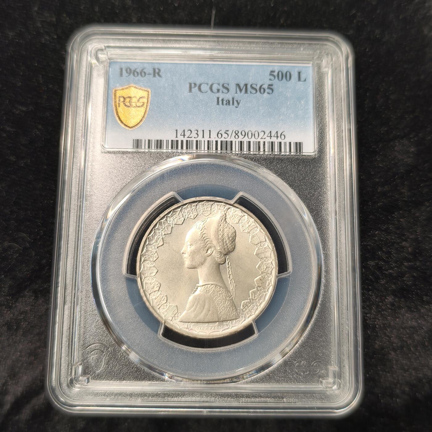 Krab外币市集Vol.28 PCGS MS65 意大利1966年500里拉帆船少女银币Gem