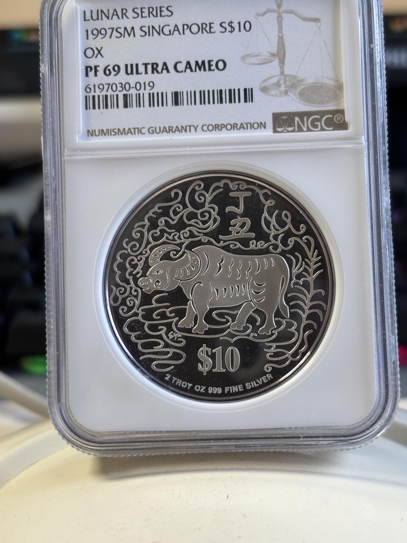 第194期拍卖 新加坡1997年十二生肖牛年2盎司纪念银币NGC-PF69.999银