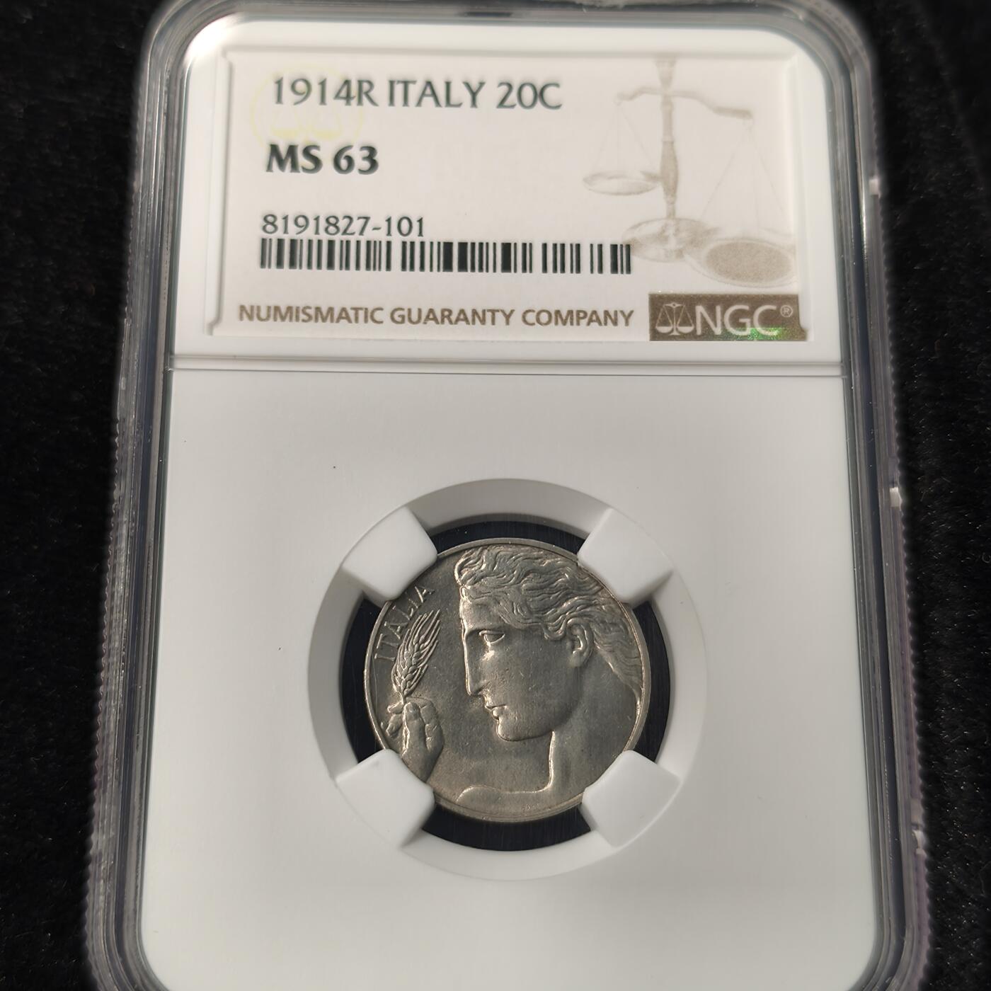 Krab外币市集Vol.28 NGC MS63 意大利1914R 20分