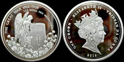 ＜星葵🌻钱币社＞第72期·东奔西走的硬币·3月31日发货 - 〈发行量9999〉特里斯坦·达库尼亚2018年一战纪念颂歌·岁月不会使他们疲惫1克朗镀银纪念币