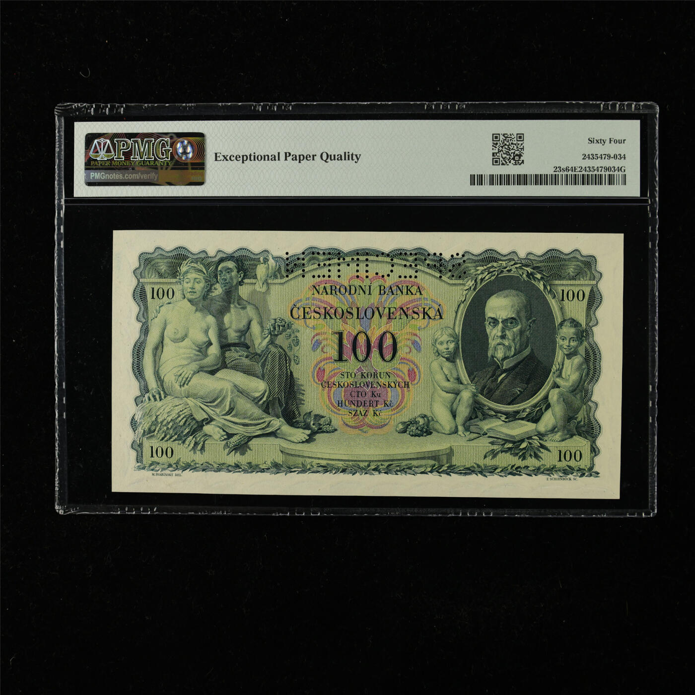 【亘邦集藏】第224期拍卖 1931年 捷克斯洛伐克国家银行样钞100克朗 PMG 64EPQ MA 800746