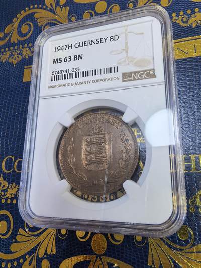 长老汇马年精选第十三场拍卖 - 1947H根西8道布铜币，NGC MS63BN，唯一冠军，24万枚