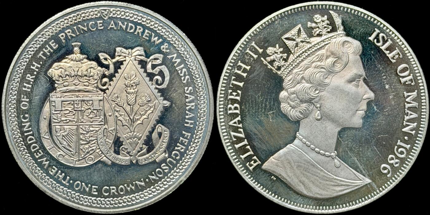 ＜星葵🌻钱币社＞第72期·东奔西走的硬币·3月31日发货 马恩岛1986年安德鲁王子和莎拉·弗格森·皇室婚礼1克朗纪念币