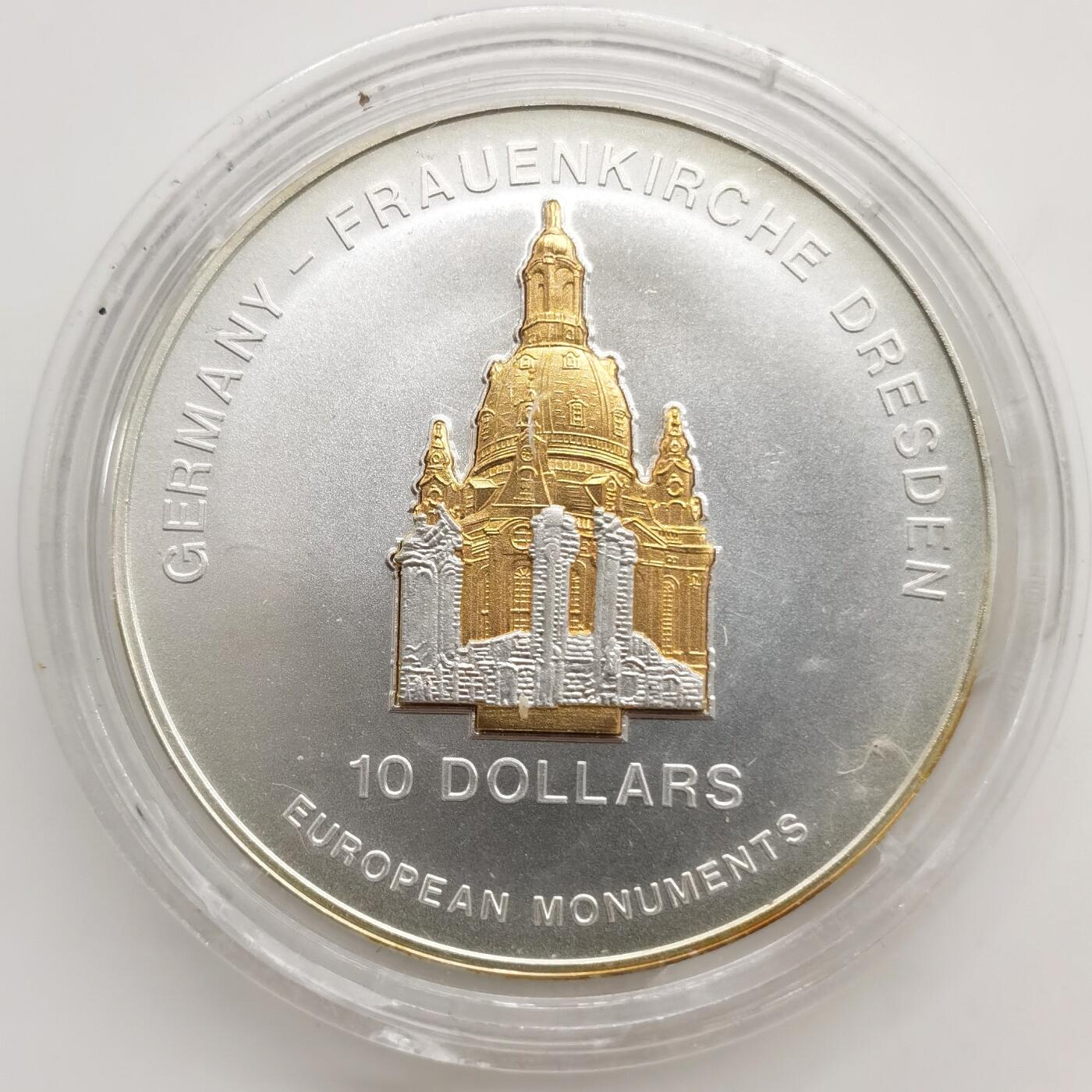 博洋堂“芳菲春韵”3月精品大拍专场暨第166期（全场包邮） 瑙鲁2004年10元带镀金插件反向精制银币 欧洲地标-德累斯顿圣母大教堂（德） 1盎司999银 发行量：7千5百