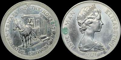 ＜星葵🌻钱币社＞第72期·东奔西走的硬币·3月31日发货 - 马恩岛1976年有轨马车诞辰100周年1克朗纪念币