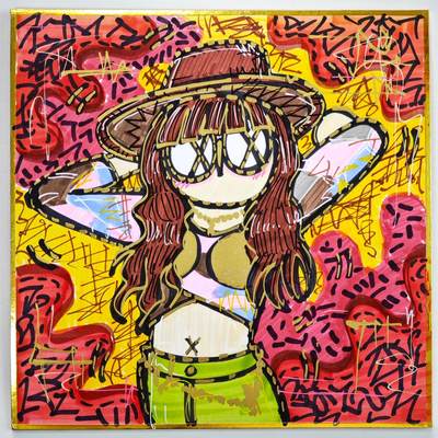 白泽拍卖卡牌手绘专场第34期（花朝去了又春分 草如茵 柳烟新） - 2021 waiwai手绘色纸 甜酷派 尺寸：17.8cm*17.8cm  waiwai亲签