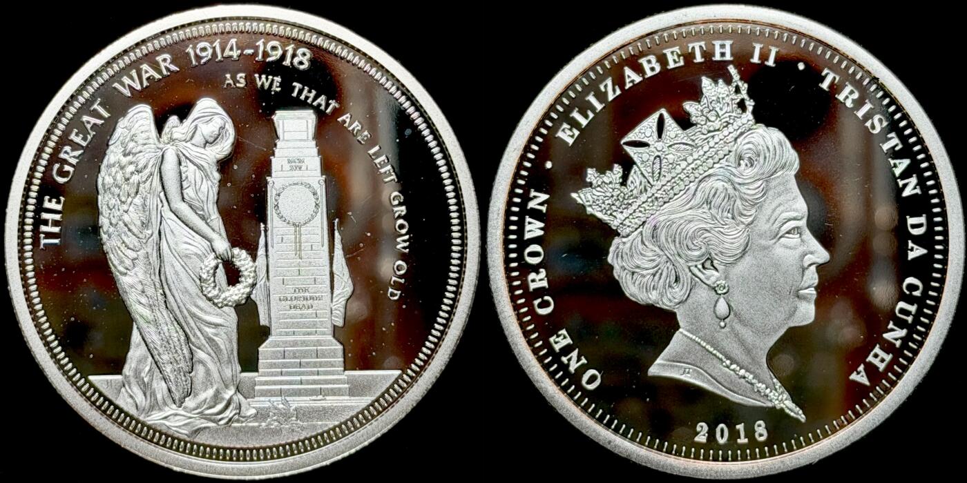 ＜星葵🌻钱币社＞第72期·东奔西走的硬币·3月31日发货 〈发行量9999〉特里斯坦·达库尼亚2018年一战纪念颂歌·当我们这些幸存者渐渐老去1克朗镀银纪念币