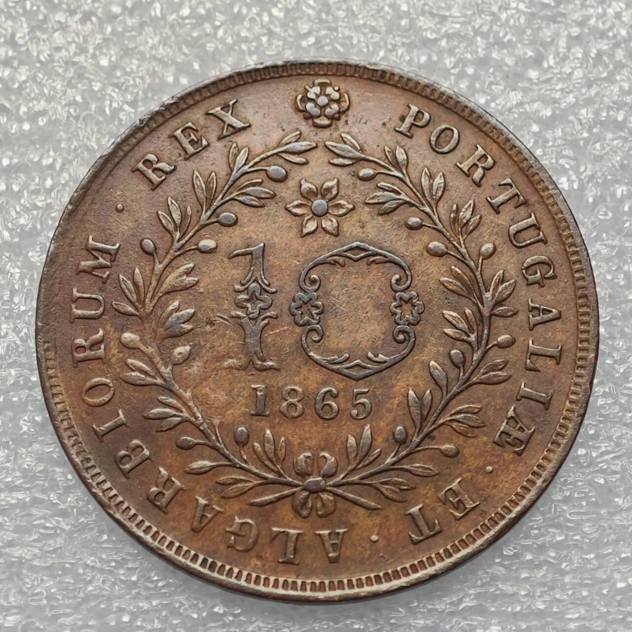  【淘币小摊】限时拍第八百八十六拍   黎巴嫩圣马力诺希腊荷兰场    每周一统一发货 亚速尔岛1865年10瑞斯铜币 km14