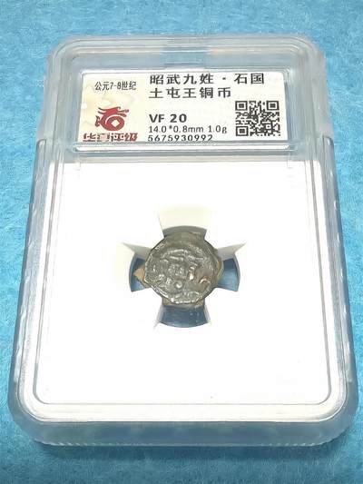 3月27日 🌏全球币章 - 稀少品:公元7-8世纪 昭武九姓 石国 土屯王铜币 华夏评级VF-20（开放盒）