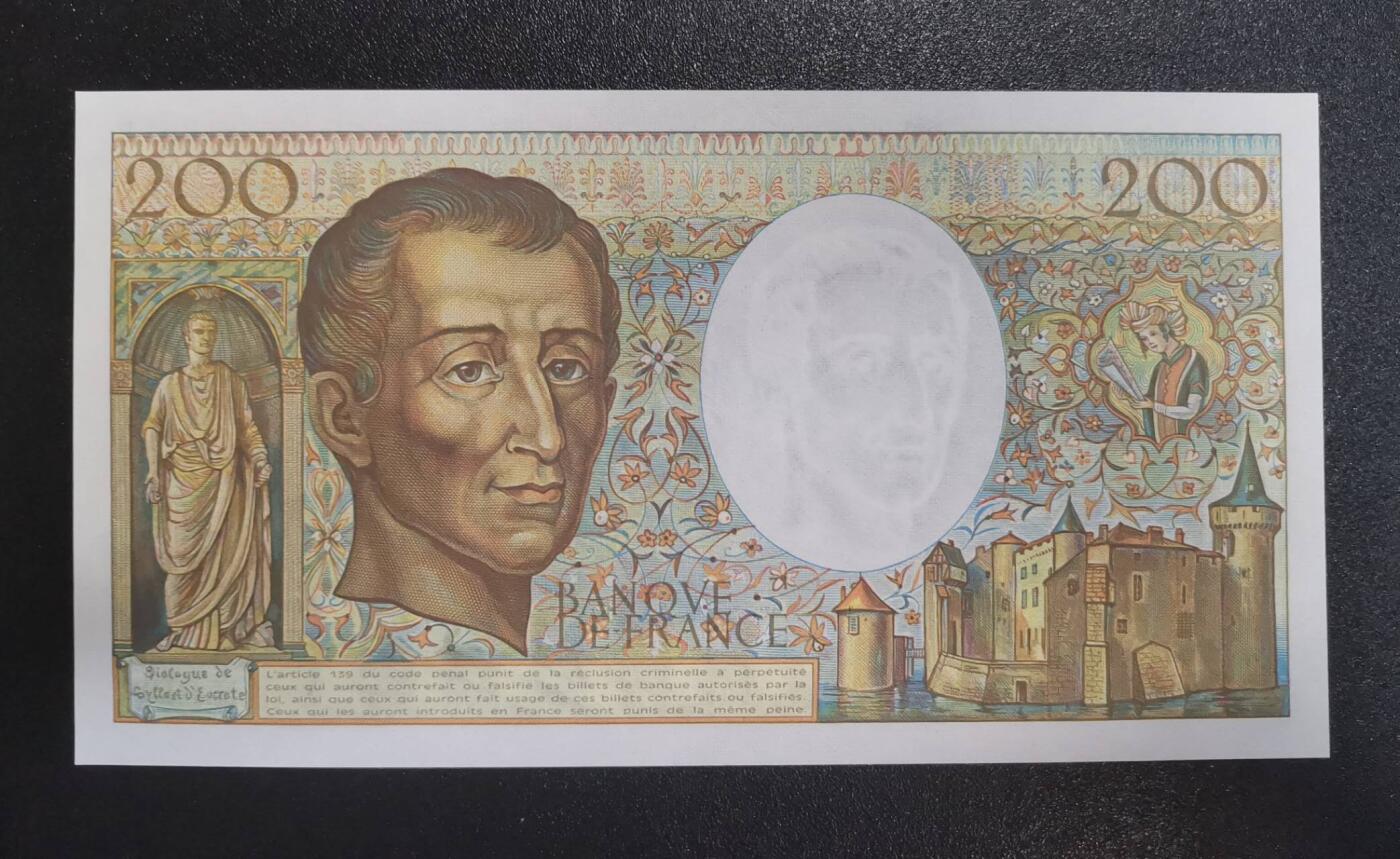 《艾美收藏》第238期-3.29周日外币畅拍场 法国1983年200法郎UNC 思想家孟德斯鸠，主要思想：三权分立、君主立宪